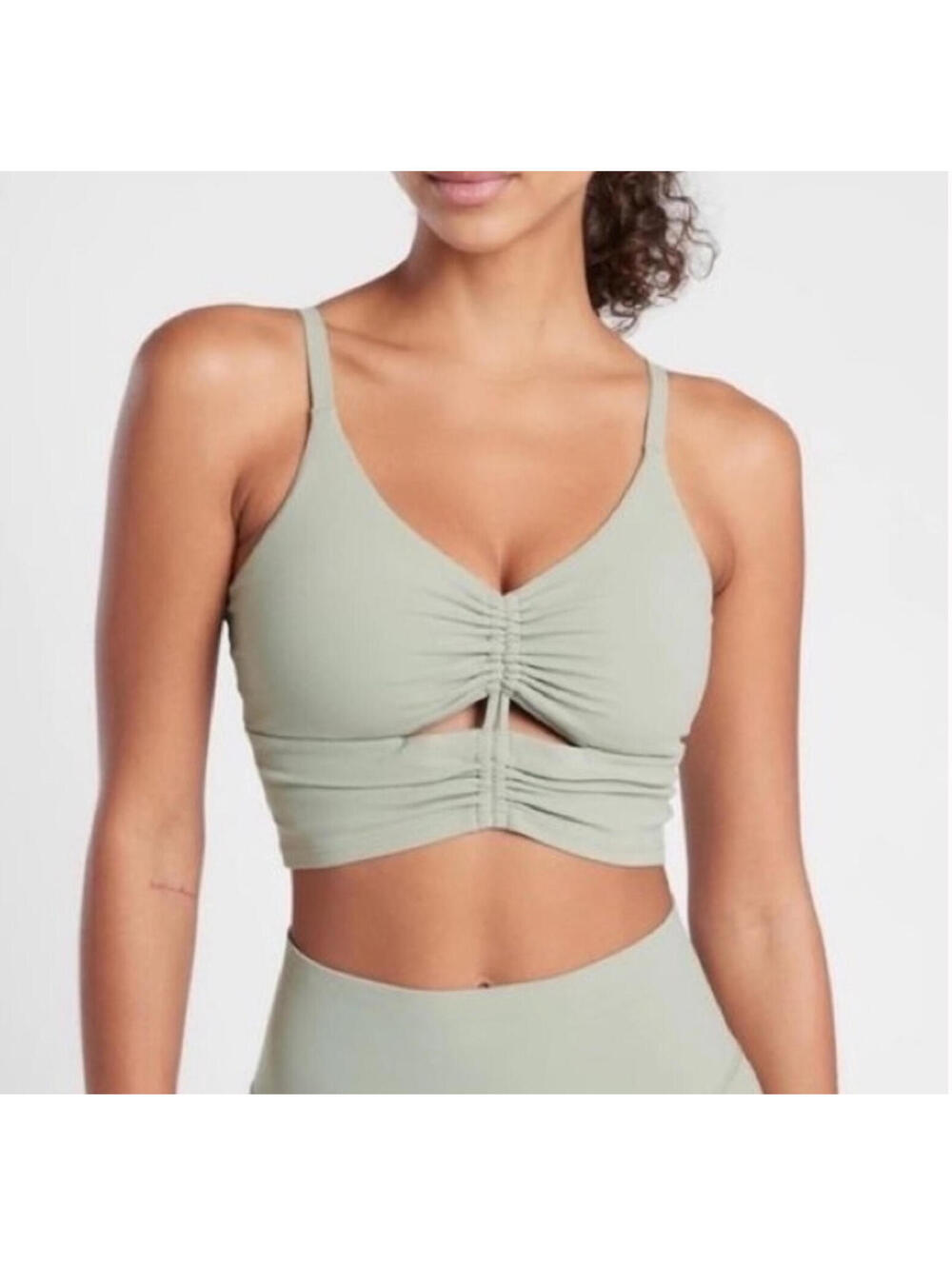 Athleta Ruched Longline Sports Bra | Sage Green | Size M | Athleisure Essential